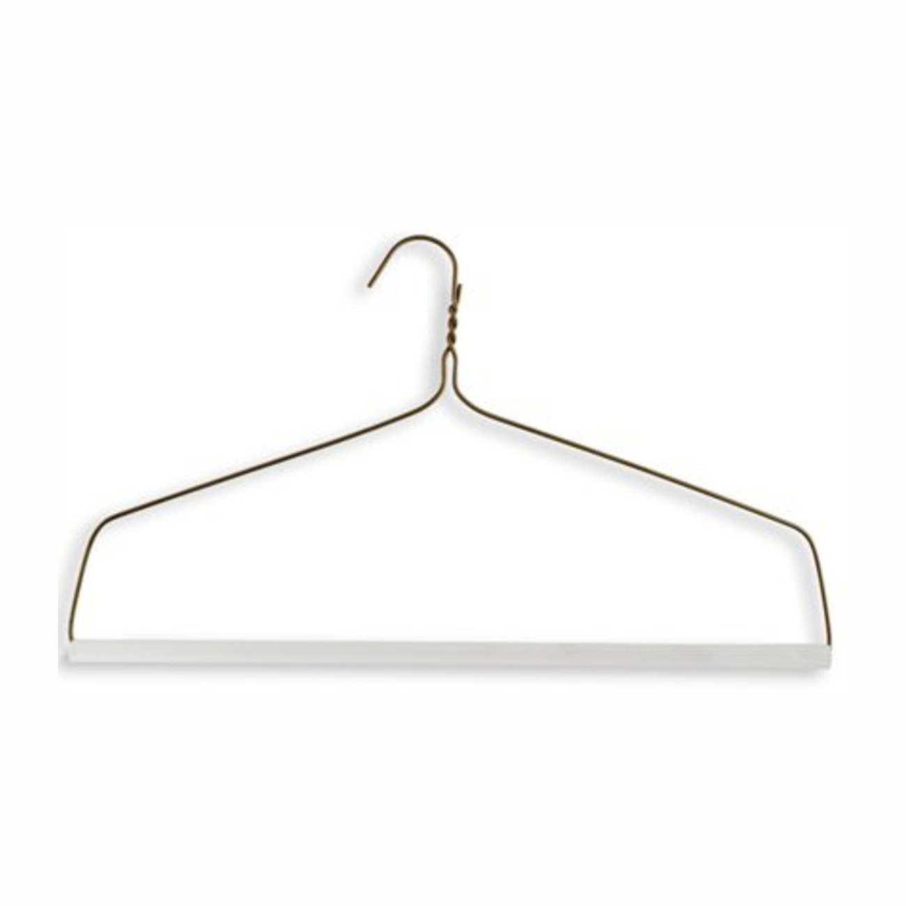Metal clothes hanger with a straight horizontal bar and a hook, commonly used for hanging garments. Ideal for organizing closets.