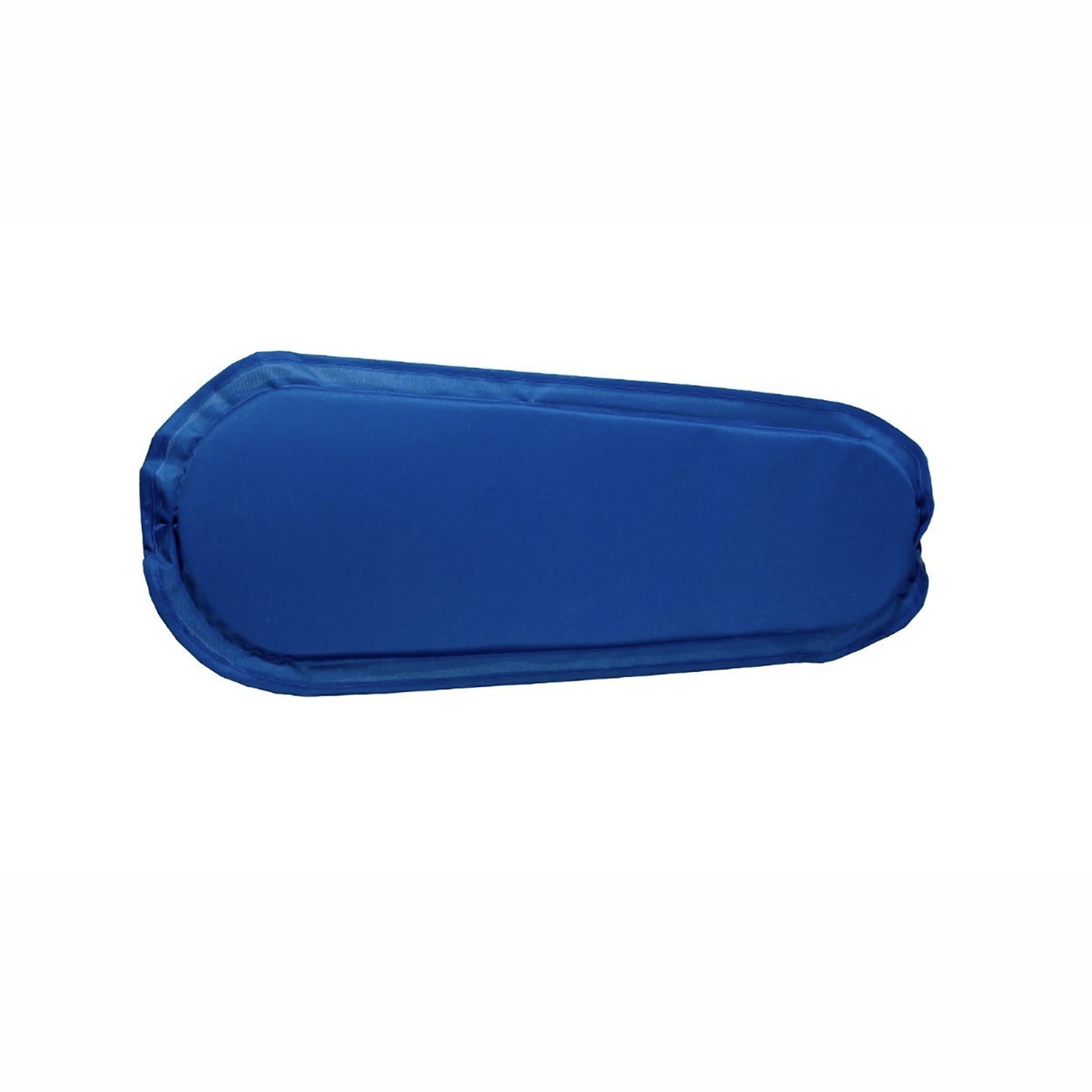 Blue padded mattress topper, elongated oval shape, designed for added comfort on beds or chairs, enhances resting experience.